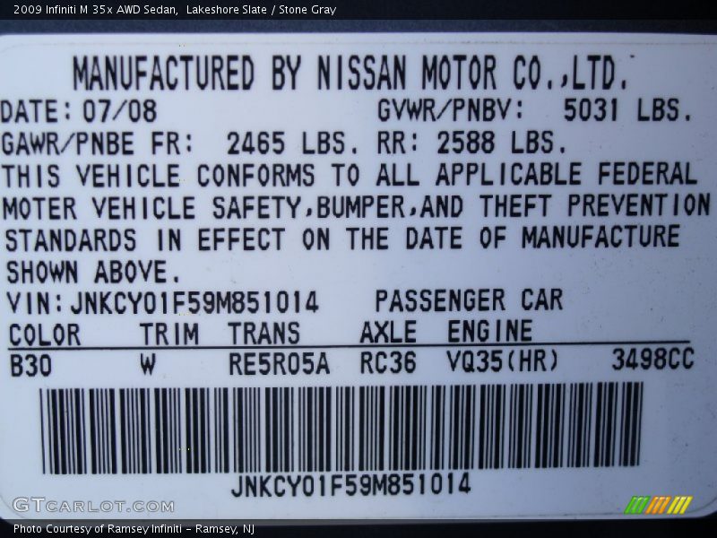 Lakeshore Slate / Stone Gray 2009 Infiniti M 35x AWD Sedan