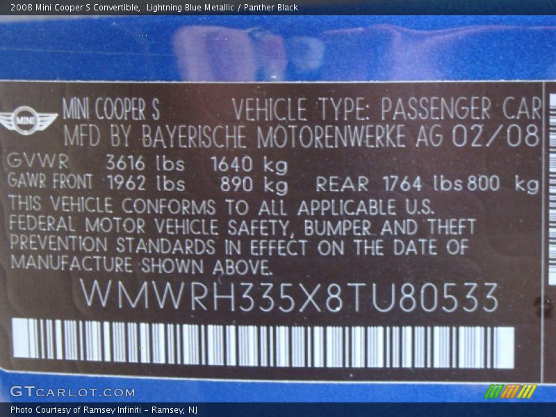 Lightning Blue Metallic / Panther Black 2008 Mini Cooper S Convertible
