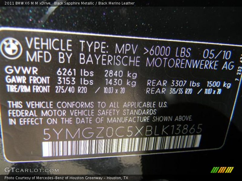 Black Sapphire Metallic / Black Merino Leather 2011 BMW X6 M M xDrive