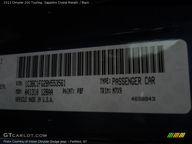 Sapphire Crystal Metallic / Black 2011 Chrysler 200 Touring