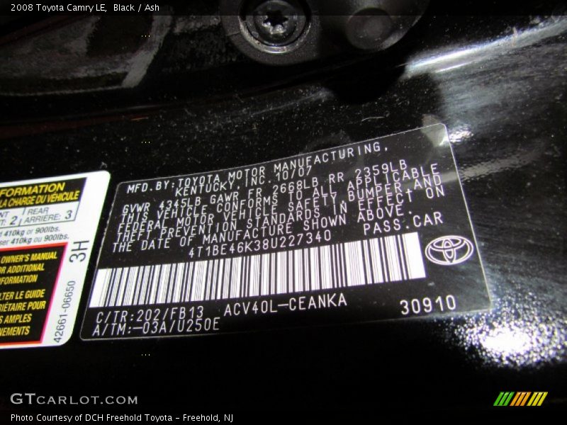 Black / Ash 2008 Toyota Camry LE