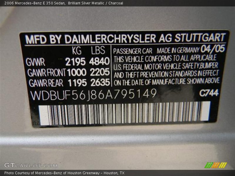 Brilliant Silver Metallic / Charcoal 2006 Mercedes-Benz E 350 Sedan