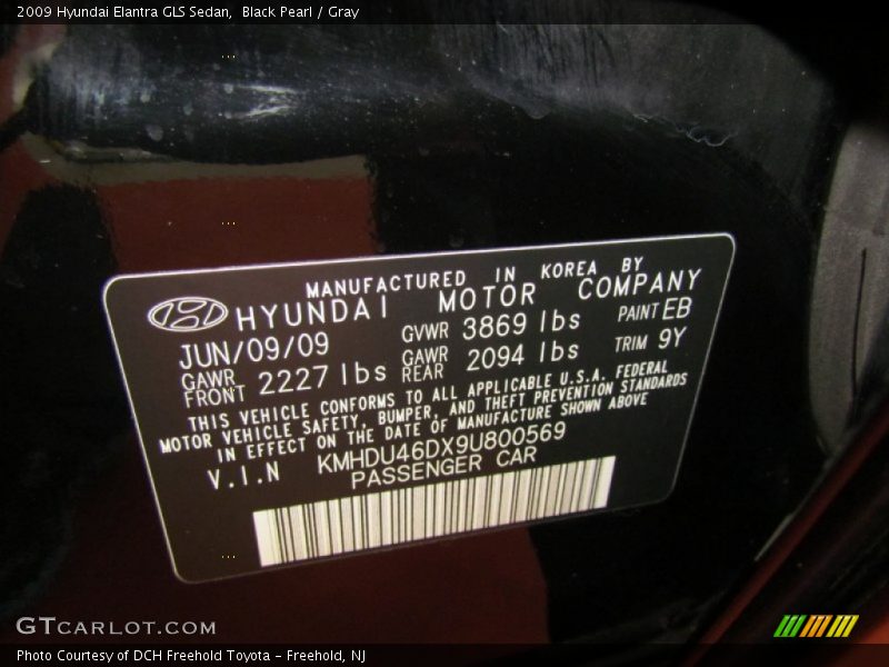 Black Pearl / Gray 2009 Hyundai Elantra GLS Sedan