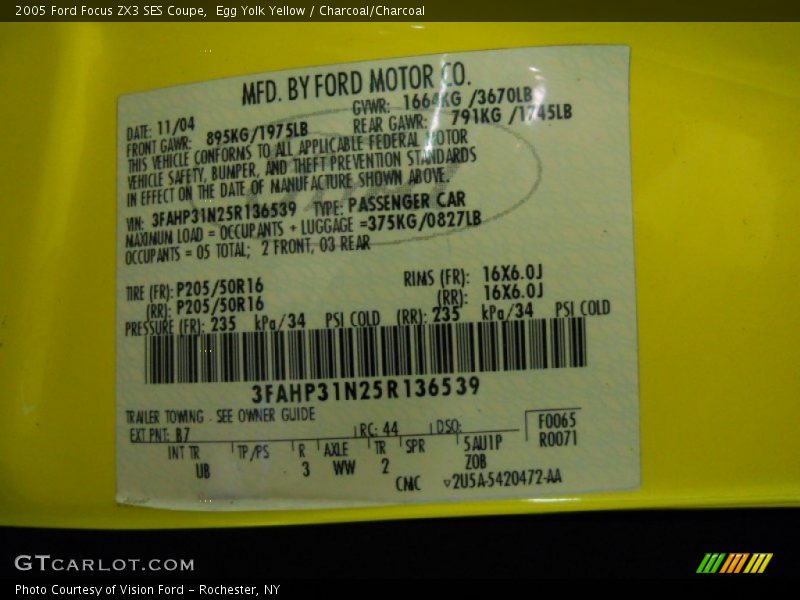 2005 Focus ZX3 SES Coupe Egg Yolk Yellow Color Code B7