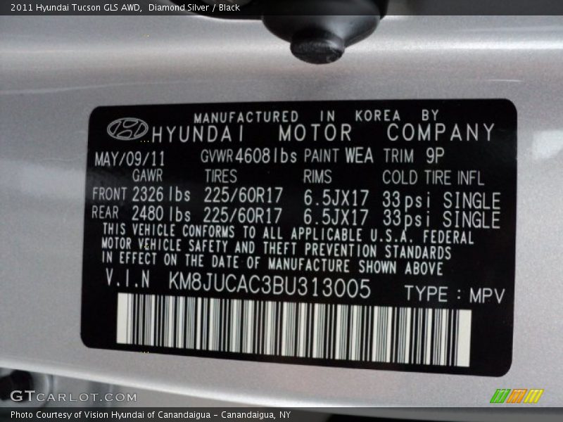 Diamond Silver / Black 2011 Hyundai Tucson GLS AWD