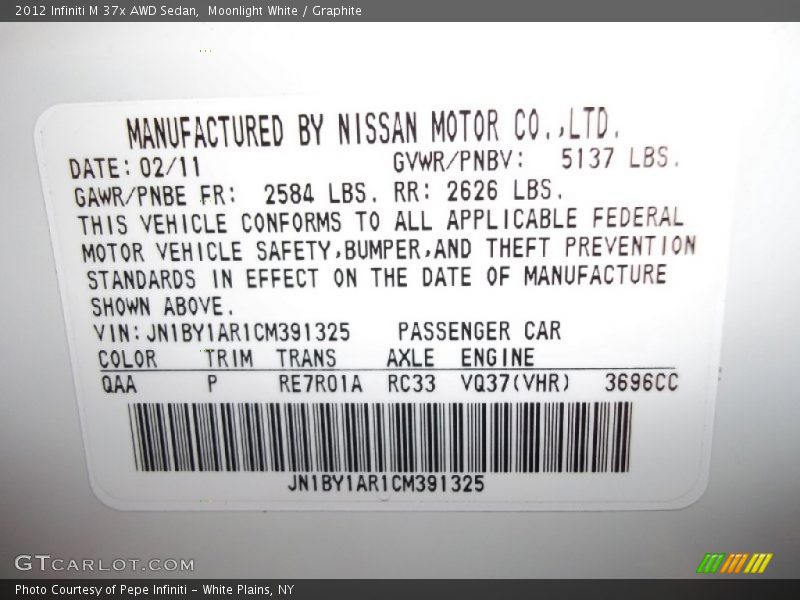 Moonlight White / Graphite 2012 Infiniti M 37x AWD Sedan