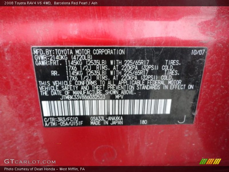 Barcelona Red Pearl / Ash 2008 Toyota RAV4 V6 4WD