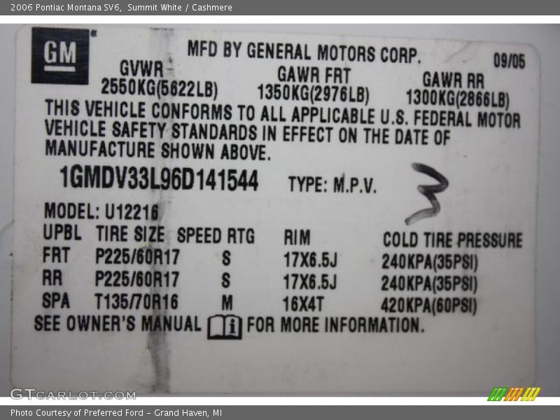 Summit White / Cashmere 2006 Pontiac Montana SV6