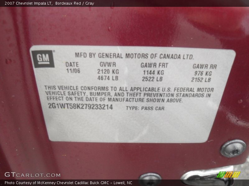Bordeaux Red / Gray 2007 Chevrolet Impala LT