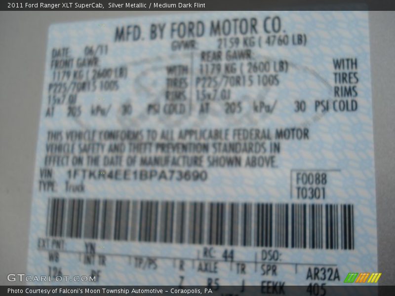 Silver Metallic / Medium Dark Flint 2011 Ford Ranger XLT SuperCab