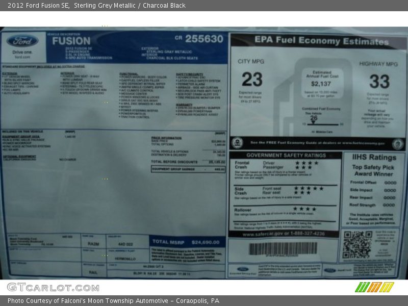 Sterling Grey Metallic / Charcoal Black 2012 Ford Fusion SE