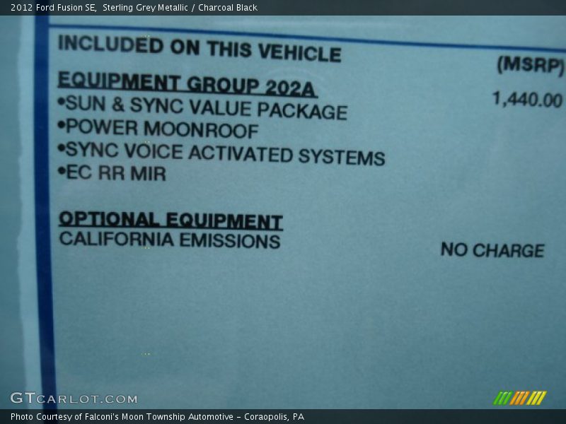 Sterling Grey Metallic / Charcoal Black 2012 Ford Fusion SE