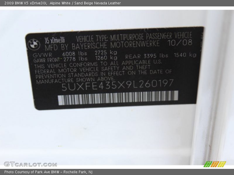 Alpine White / Sand Beige Nevada Leather 2009 BMW X5 xDrive30i