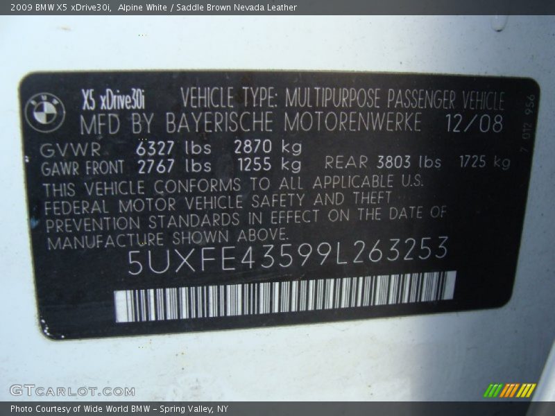 Alpine White / Saddle Brown Nevada Leather 2009 BMW X5 xDrive30i