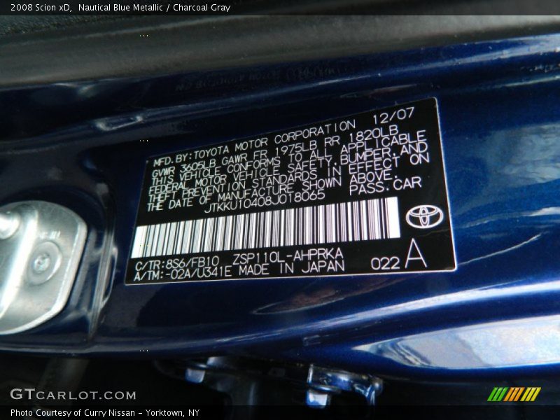 2008 xD  Nautical Blue Metallic Color Code 8S6
