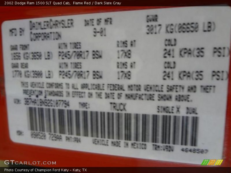 Flame Red / Dark Slate Gray 2002 Dodge Ram 1500 SLT Quad Cab