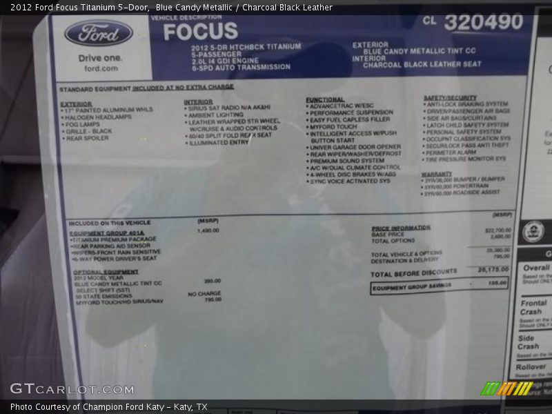  2012 Focus Titanium 5-Door Window Sticker