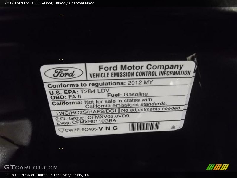Black / Charcoal Black 2012 Ford Focus SE 5-Door