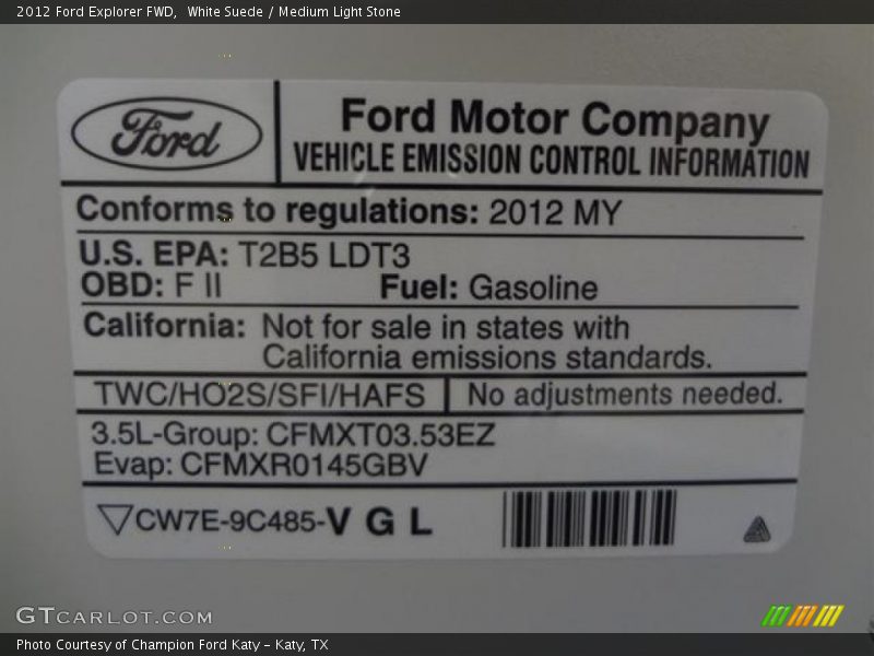 White Suede / Medium Light Stone 2012 Ford Explorer FWD
