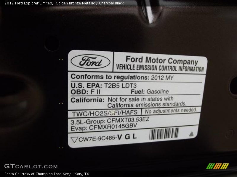 Golden Bronze Metallic / Charcoal Black 2012 Ford Explorer Limited