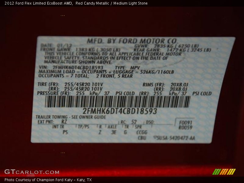 2012 Flex Limited EcoBoost AWD Red Candy Metallic Color Code RZ