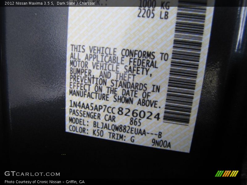 Dark Slate / Charcoal 2012 Nissan Maxima 3.5 S