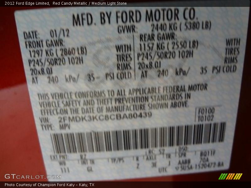 Red Candy Metallic / Medium Light Stone 2012 Ford Edge Limited