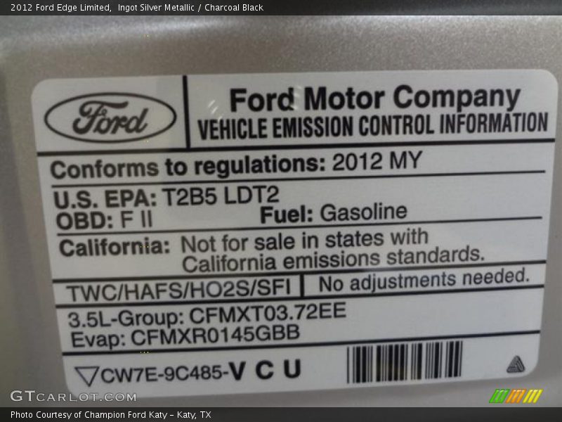 Ingot Silver Metallic / Charcoal Black 2012 Ford Edge Limited