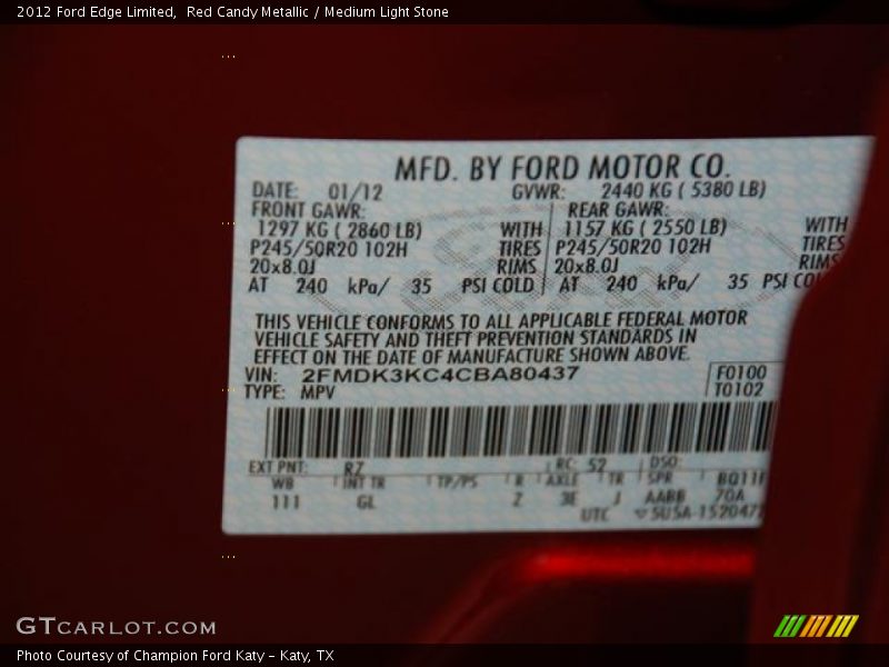 Red Candy Metallic / Medium Light Stone 2012 Ford Edge Limited