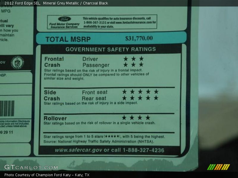 Mineral Grey Metallic / Charcoal Black 2012 Ford Edge SEL