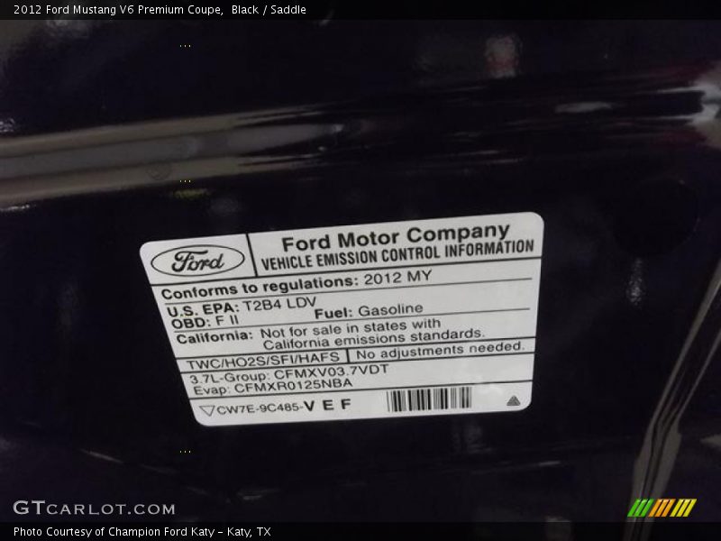 Black / Saddle 2012 Ford Mustang V6 Premium Coupe