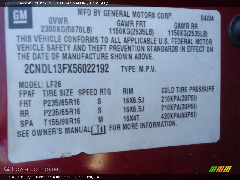 Salsa Red Metallic / Light Gray 2005 Chevrolet Equinox LS