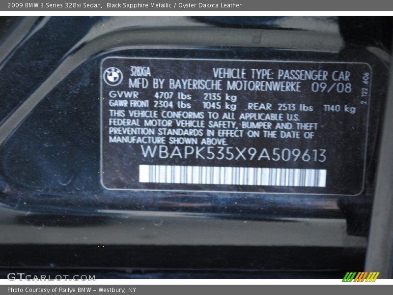 Black Sapphire Metallic / Oyster Dakota Leather 2009 BMW 3 Series 328xi Sedan