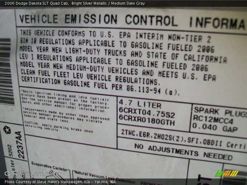 Bright Silver Metallic / Medium Slate Gray 2006 Dodge Dakota SLT Quad Cab