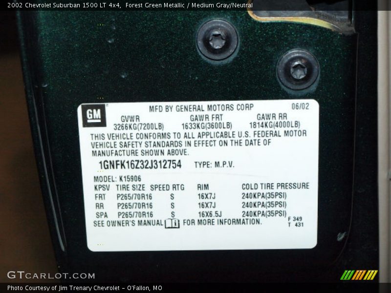 Forest Green Metallic / Medium Gray/Neutral 2002 Chevrolet Suburban 1500 LT 4x4