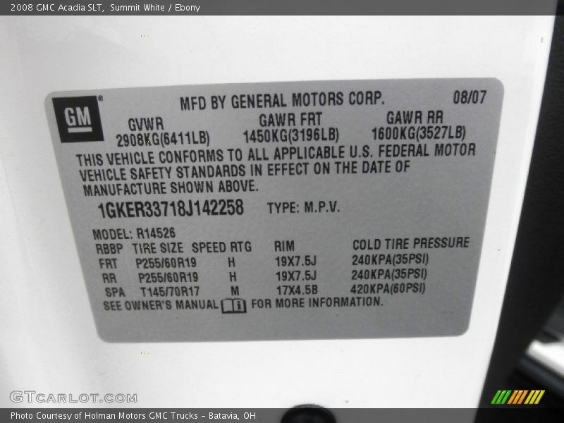 Summit White / Ebony 2008 GMC Acadia SLT