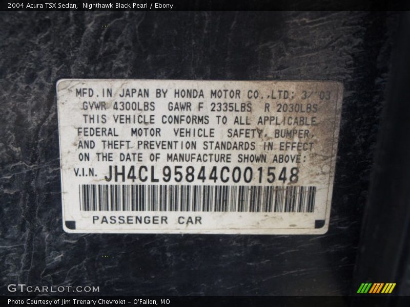 Nighthawk Black Pearl / Ebony 2004 Acura TSX Sedan