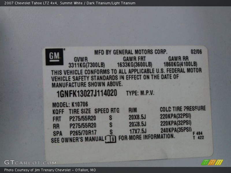 Summit White / Dark Titanium/Light Titanium 2007 Chevrolet Tahoe LTZ 4x4