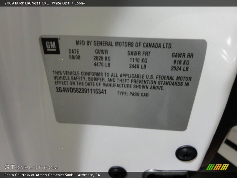 White Opal / Ebony 2009 Buick LaCrosse CXL
