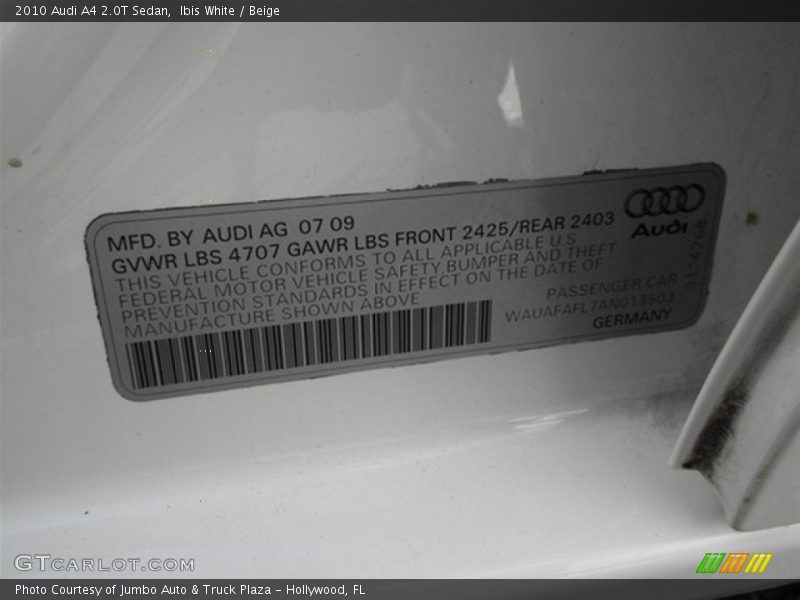 Ibis White / Beige 2010 Audi A4 2.0T Sedan