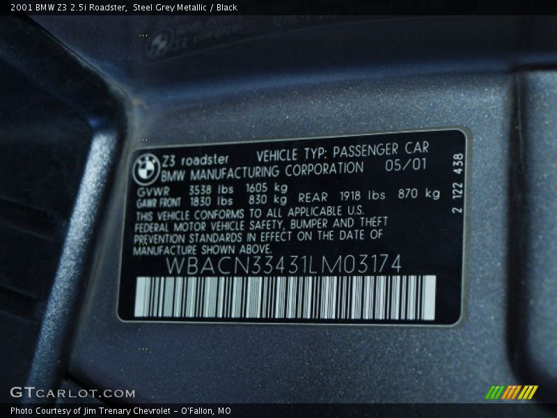 Steel Grey Metallic / Black 2001 BMW Z3 2.5i Roadster