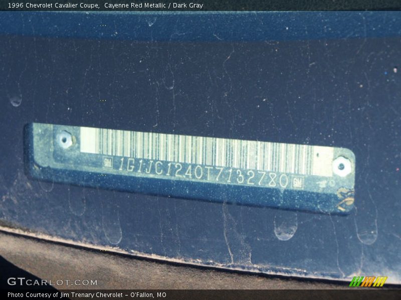 Cayenne Red Metallic / Dark Gray 1996 Chevrolet Cavalier Coupe