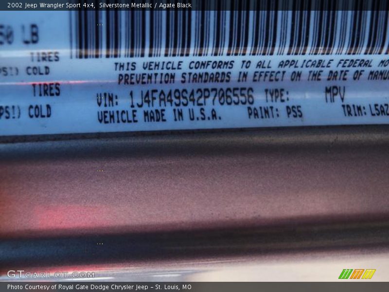 Silverstone Metallic / Agate Black 2002 Jeep Wrangler Sport 4x4