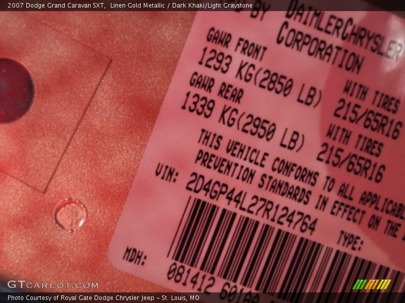 Linen Gold Metallic / Dark Khaki/Light Graystone 2007 Dodge Grand Caravan SXT