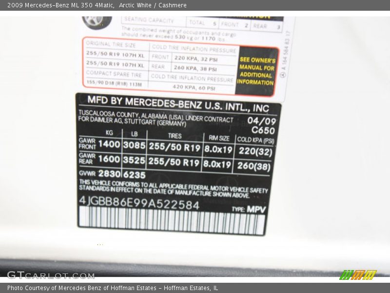 Arctic White / Cashmere 2009 Mercedes-Benz ML 350 4Matic