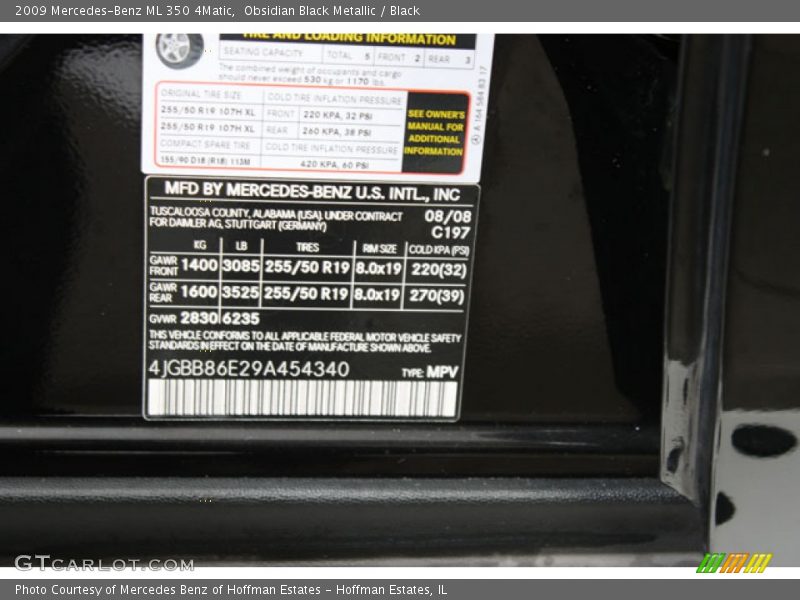 Obsidian Black Metallic / Black 2009 Mercedes-Benz ML 350 4Matic