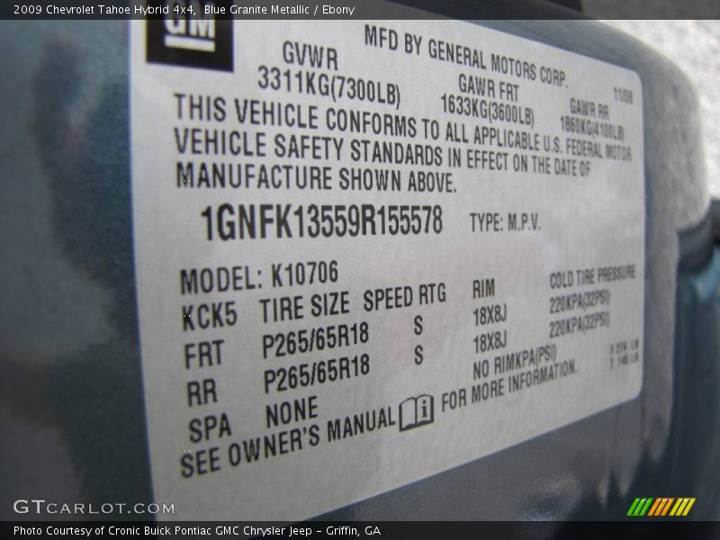 Blue Granite Metallic / Ebony 2009 Chevrolet Tahoe Hybrid 4x4
