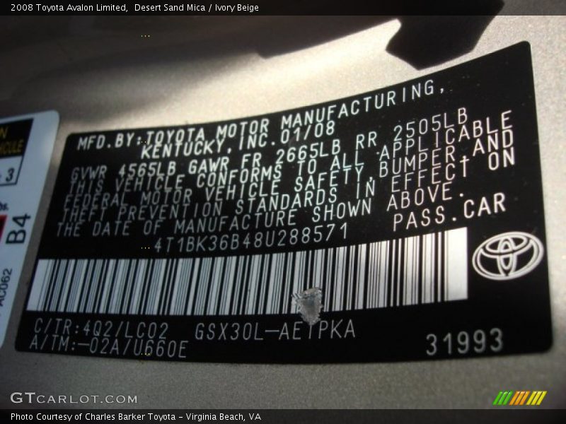 Desert Sand Mica / Ivory Beige 2008 Toyota Avalon Limited