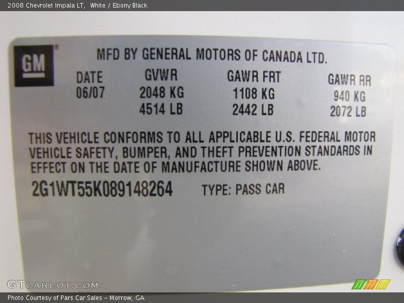 White / Ebony Black 2008 Chevrolet Impala LT