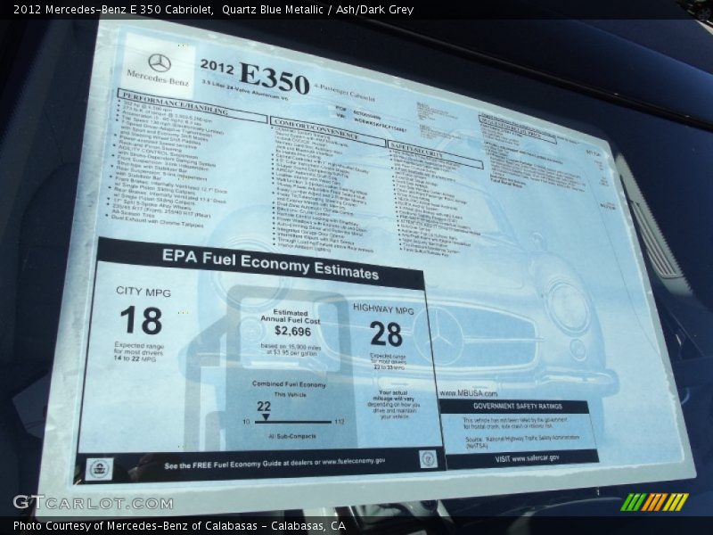 Quartz Blue Metallic / Ash/Dark Grey 2012 Mercedes-Benz E 350 Cabriolet